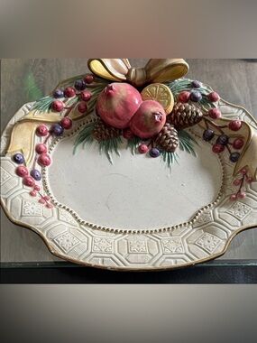 Fitz and Floyd ceramic serving platter w/ fruit design.